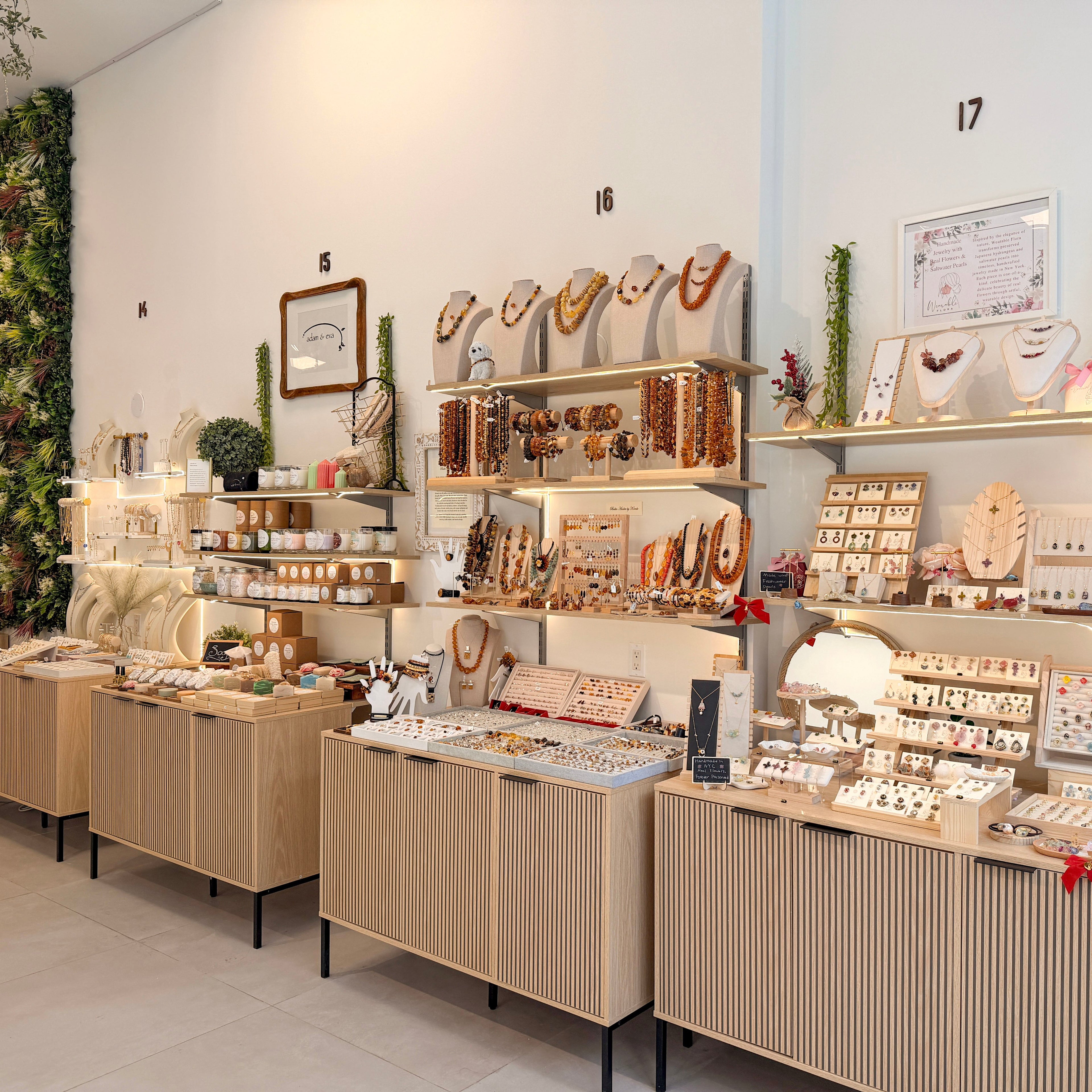 Jewelry store interior with display counters and various jewelry items.